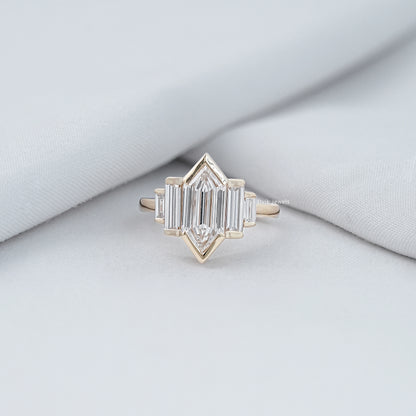 Hexagon Shape Half Bezel Set Five Stone Ring