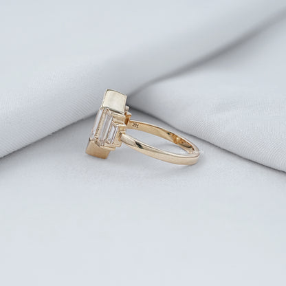 Hexagon Shape Half Bezel Set Five Stone Ring