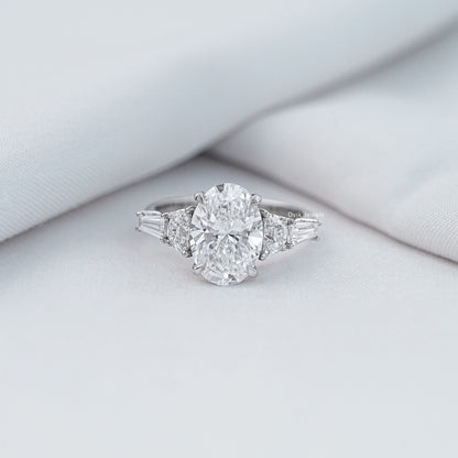 Oval & Tapper Baguette Cut Lab Grown Five Stone Ring