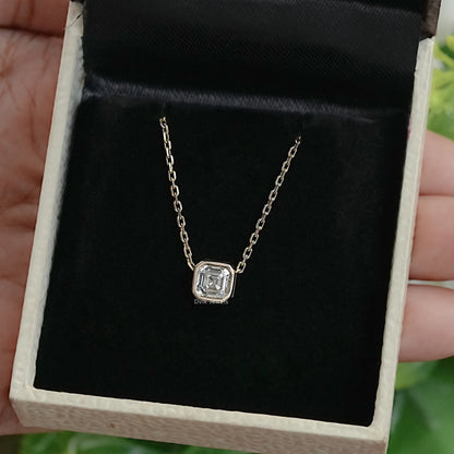 Asscher Cut Lab Grown Bezel Set Pendant