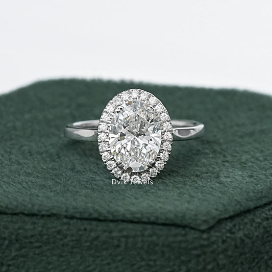 Classic Halo Style Oval Lab Diamond Ring
