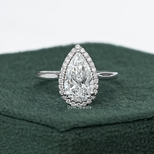 Pear Halo solitaire Diamond Engagement Ring
