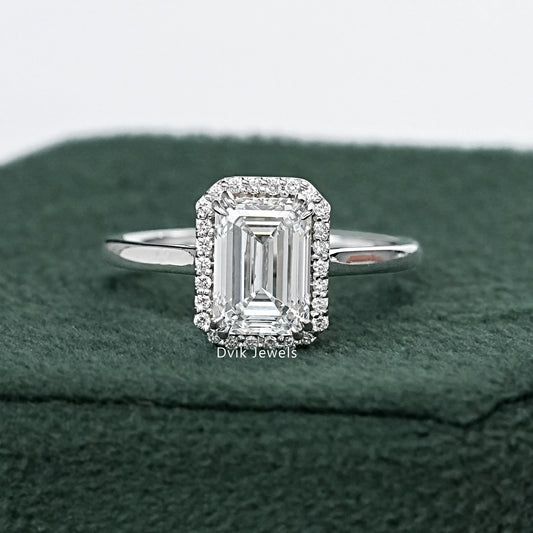 Emerald Cut Halo Lab Diamond Engagement Ring