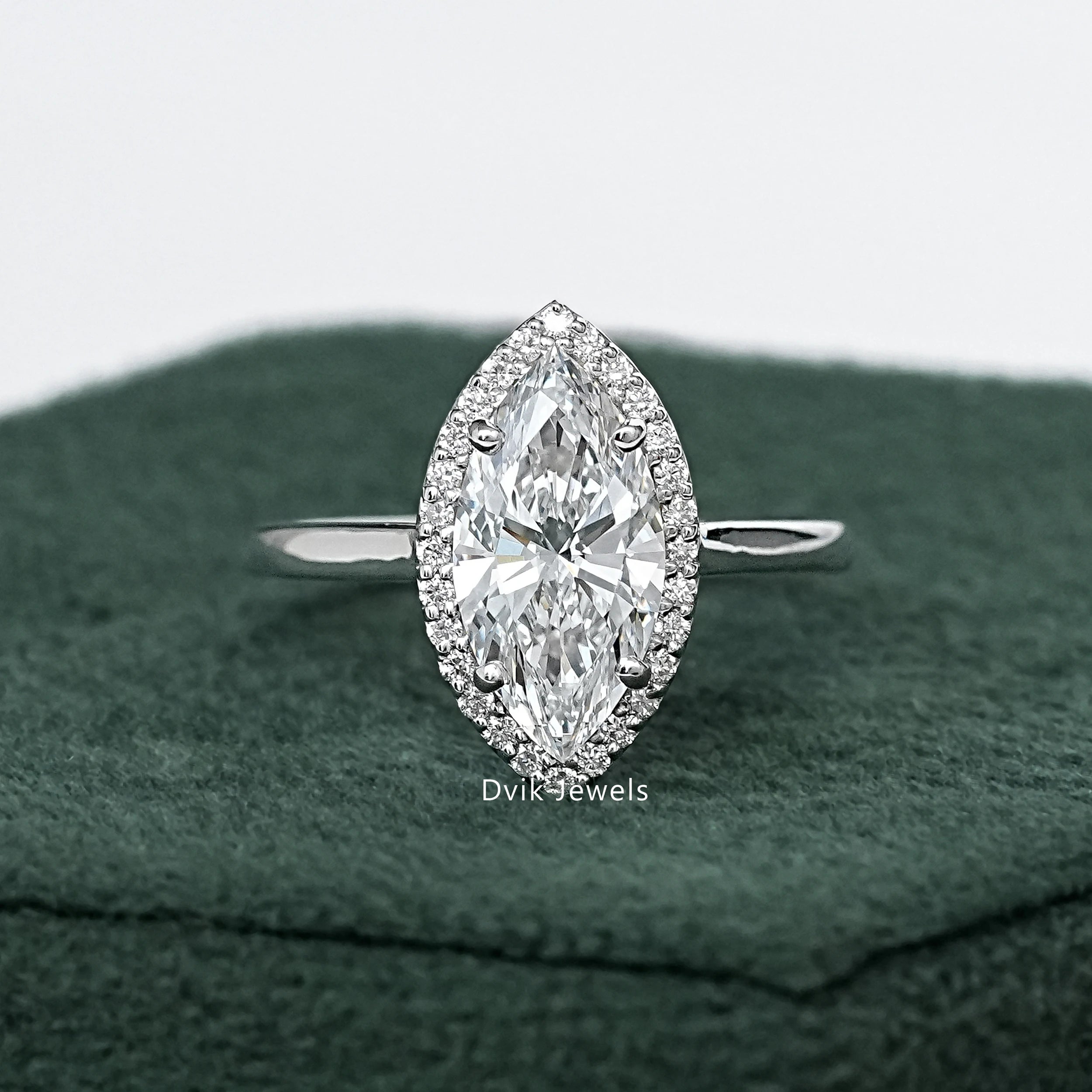 Classic Marquise Cut Halo Diamond Engagement Ring – Dvik Jewels