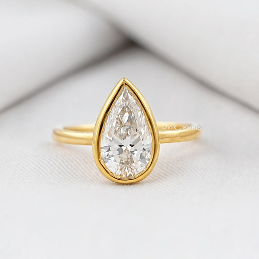 Pear Diamond Bezel Set Solitaire Engagement Ring