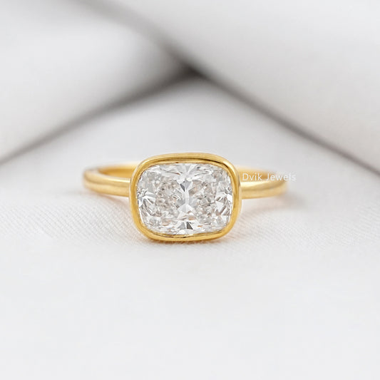 Cushion Cut East-West Bezel Solitaire Engagement Ring