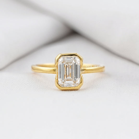Bezel Set Emerald Cut Lab Diamond Engagement Ring