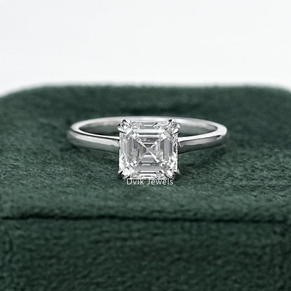 Lab Grown Square Emerald Cut Solitaire Ring