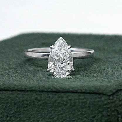 Pear Cut Lab Grown Diamond Solitaire Engagement Ring