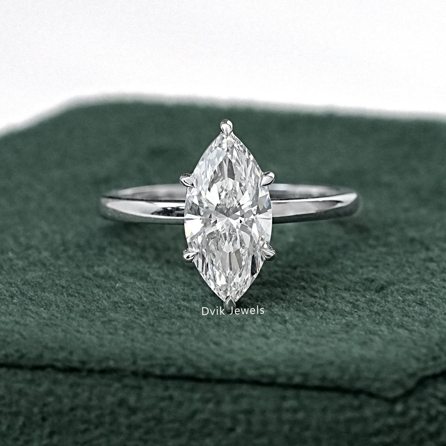 Marquise Cut Lab Diamond Solitaire Engagement Ring