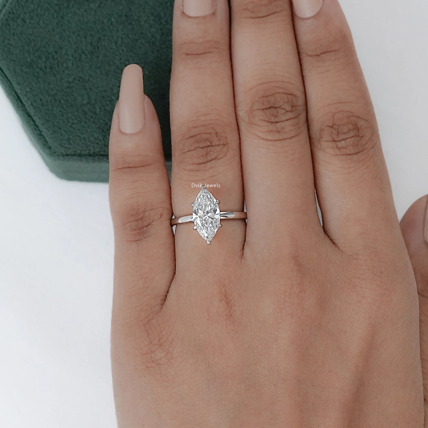Marquise Cut Lab Diamond Solitaire Engagement Ring