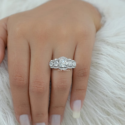 Square Old Mine Cushion Cut Five Stone Halo Ring Band