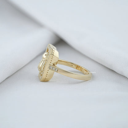Geometric Octagon Halo Round Cut Lab Diamond Ring Ring