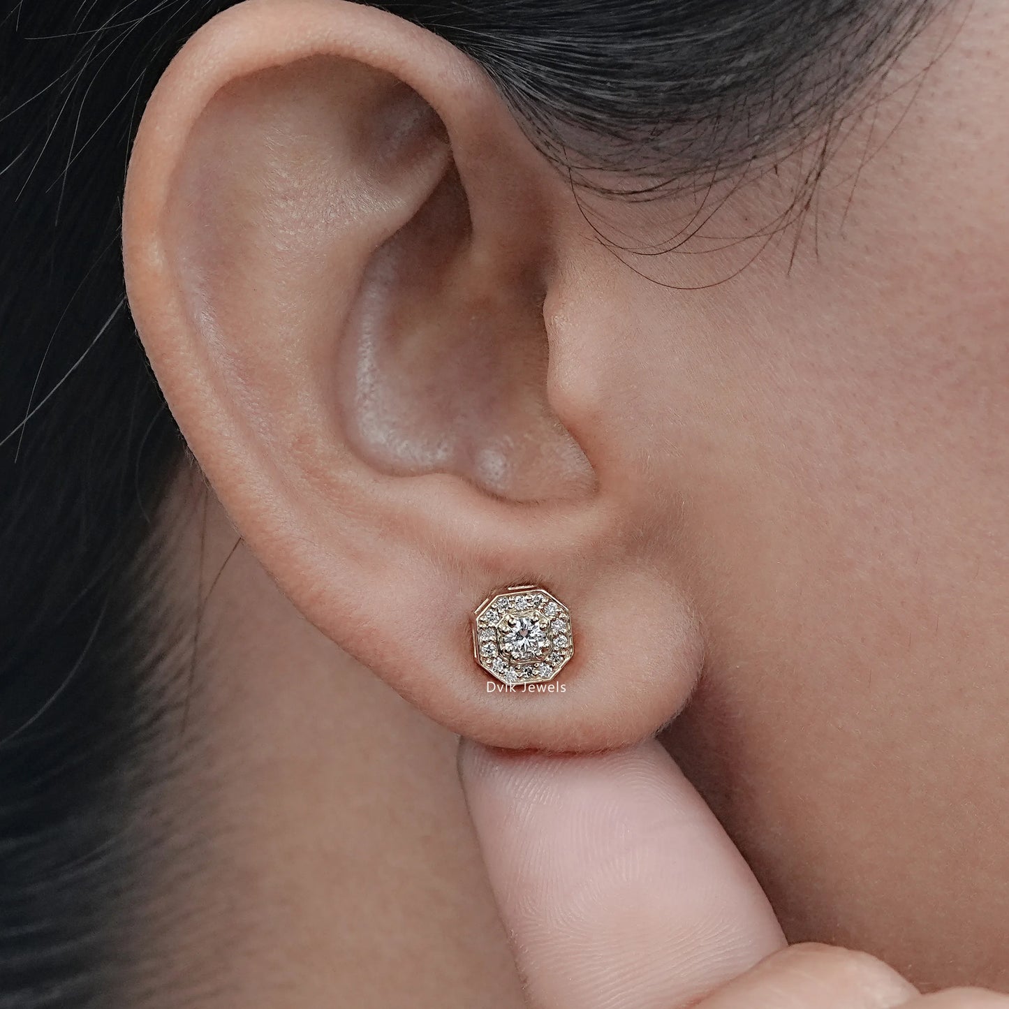 Octagon Shape Round Diamond Halo Stud