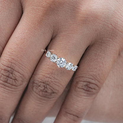 Octagon And Round Diamond Five Stone Ring