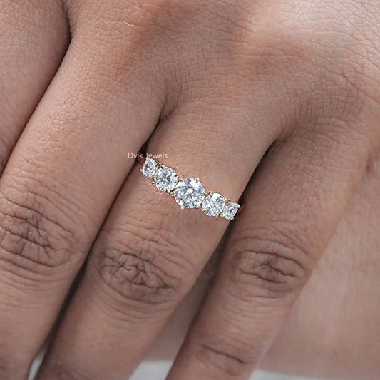 Octagon And Round Diamond Five Stone Ring