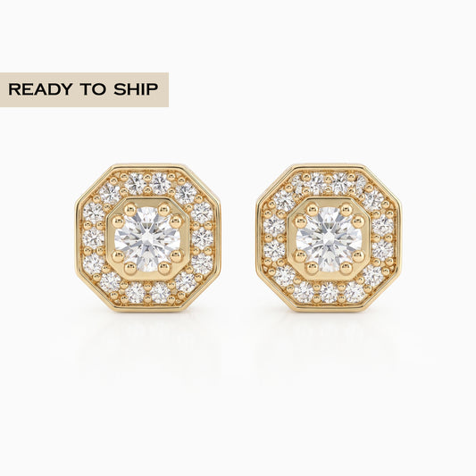 Octagon Shape Round Diamond Halo Stud