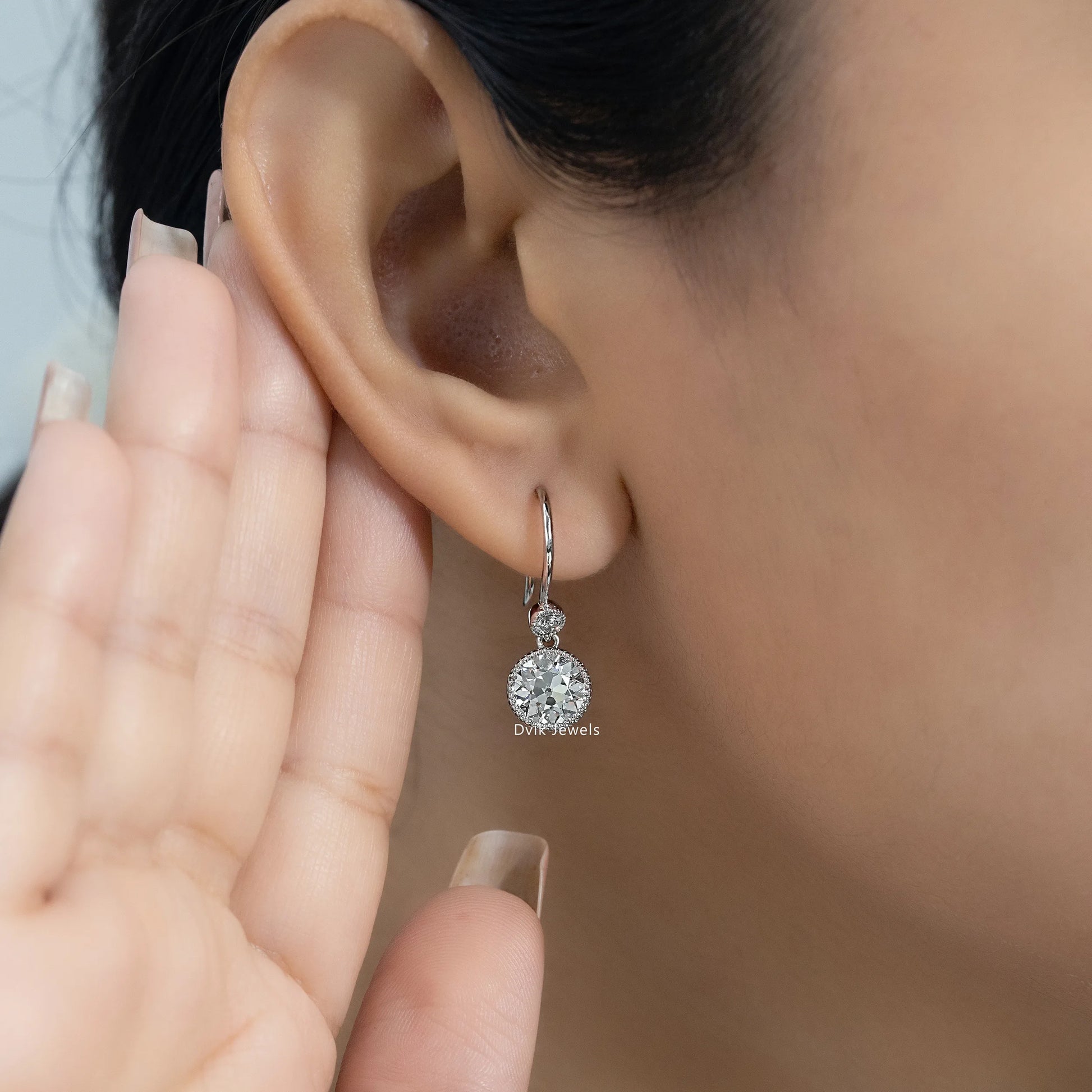 Old European Round Cut Diamond Milgrain Drop Earrings Earrings