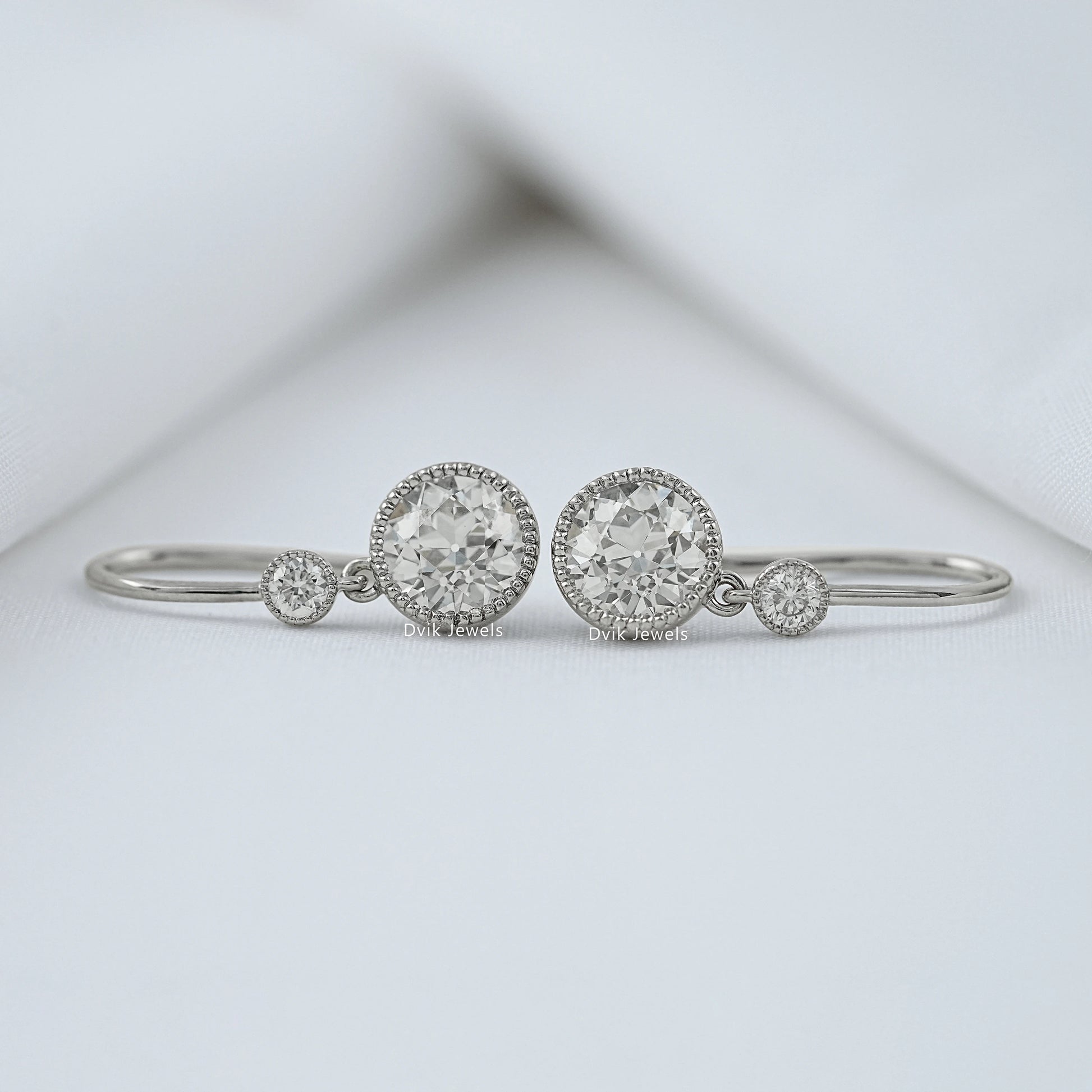 Old European Round Cut Diamond Milgrain Drop Earrings Earrings