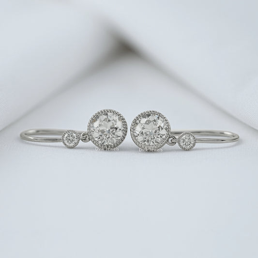 Old European Round Cut Diamond Milgrain Drop Earrings Earrings