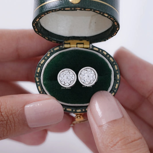 Old European Round Cut Lab Diamond Stud Earrings