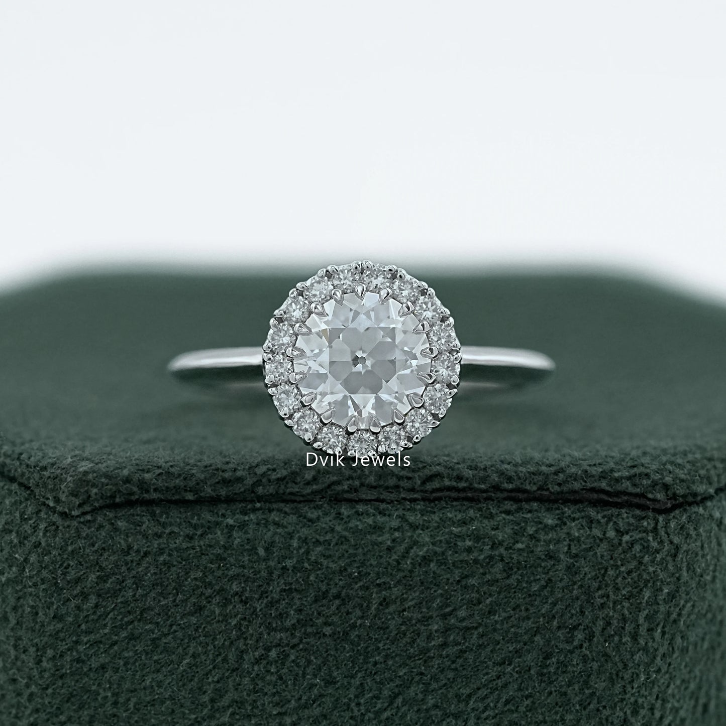 Old European Round Cut Diamond Halo Engagement Ring