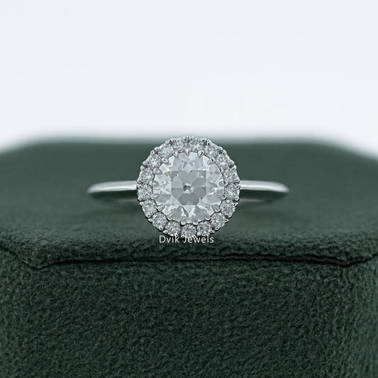 Old European Round Cut Diamond Halo Engagement Ring Ring