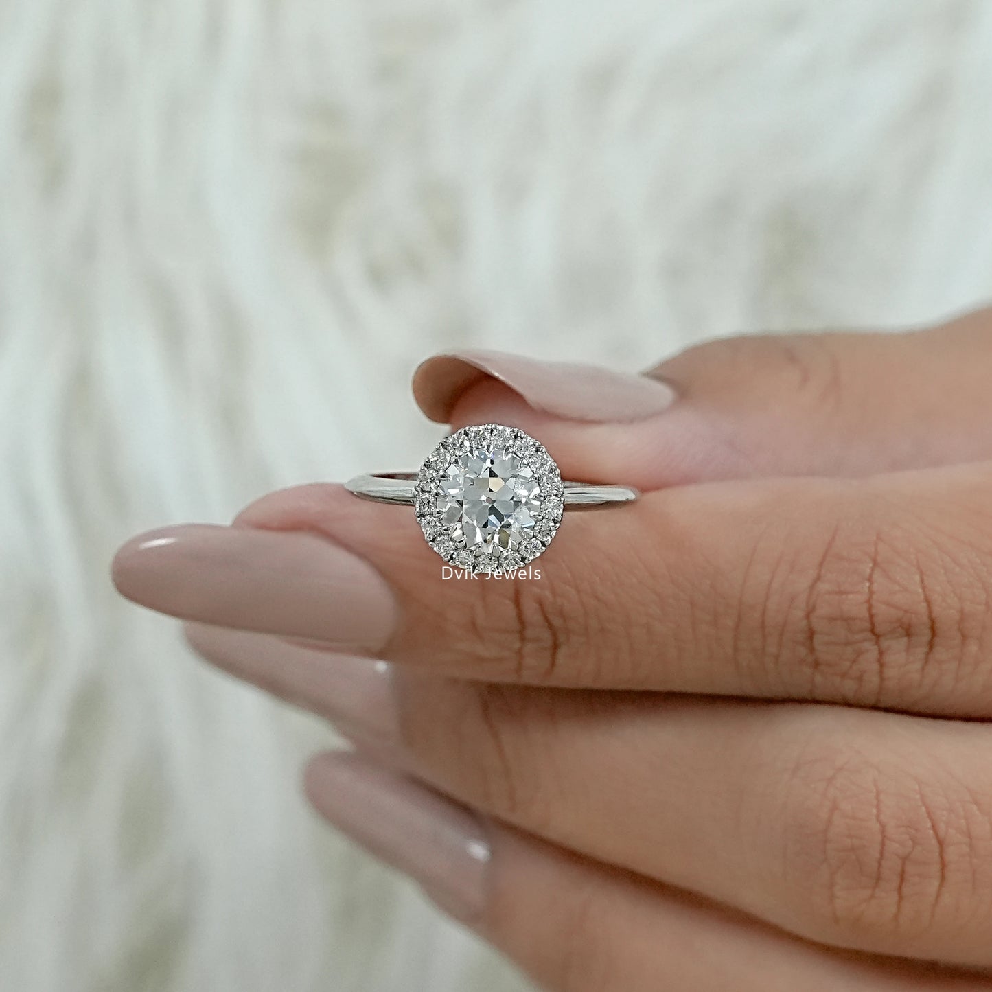 Old European Round Cut Diamond Halo Engagement Ring