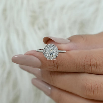 Old European Round Cut Diamond Halo Engagement Ring