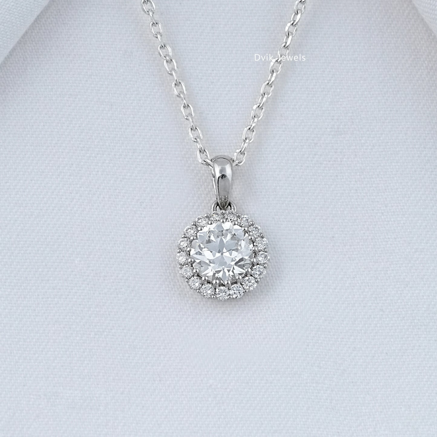 1.00 Carat Old European Round Cut Halo Pendant