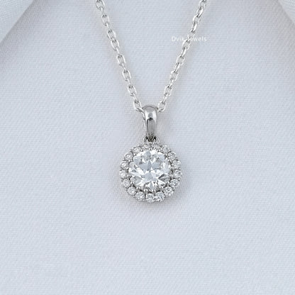 1.00 Carat Old European Round Cut Halo Pendant