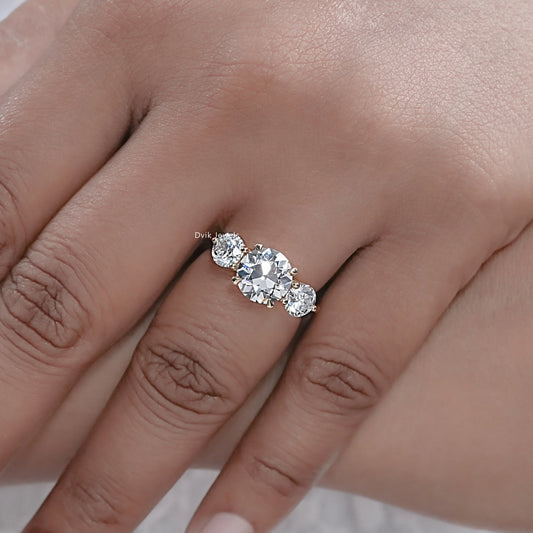 Old European Cut Round Lab Diamond Three Stone Ring
