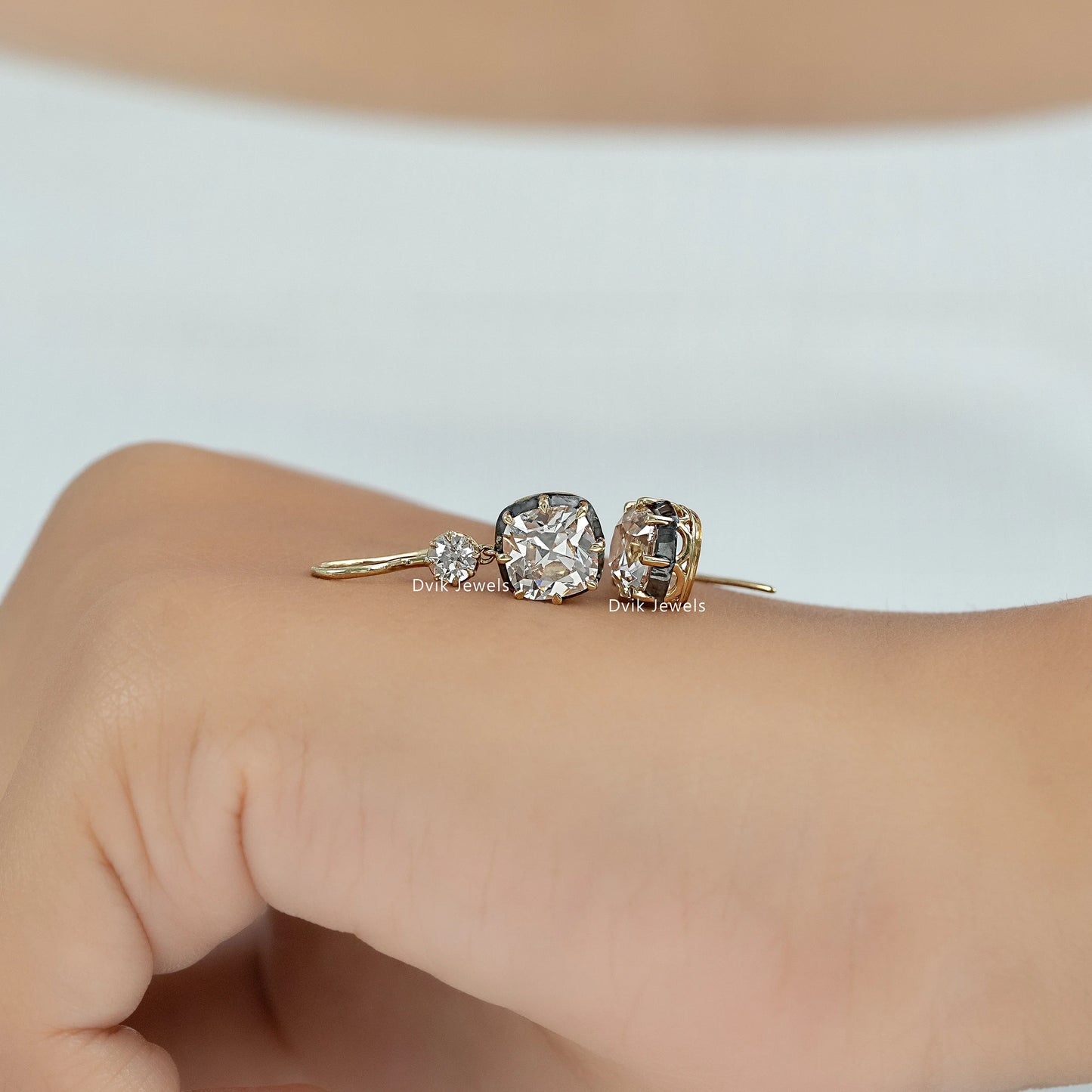 Square Old Mine Cushion Cut Diamond Drop Earrings Earrings