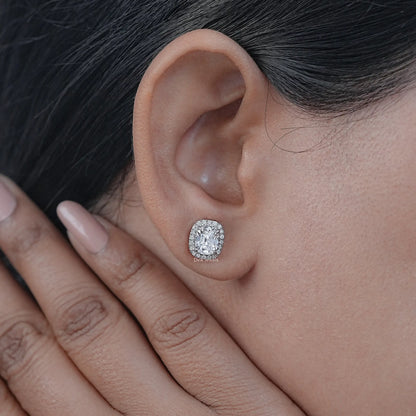 Old Mine Cushion Cut Lab Diamond Halo Earrings