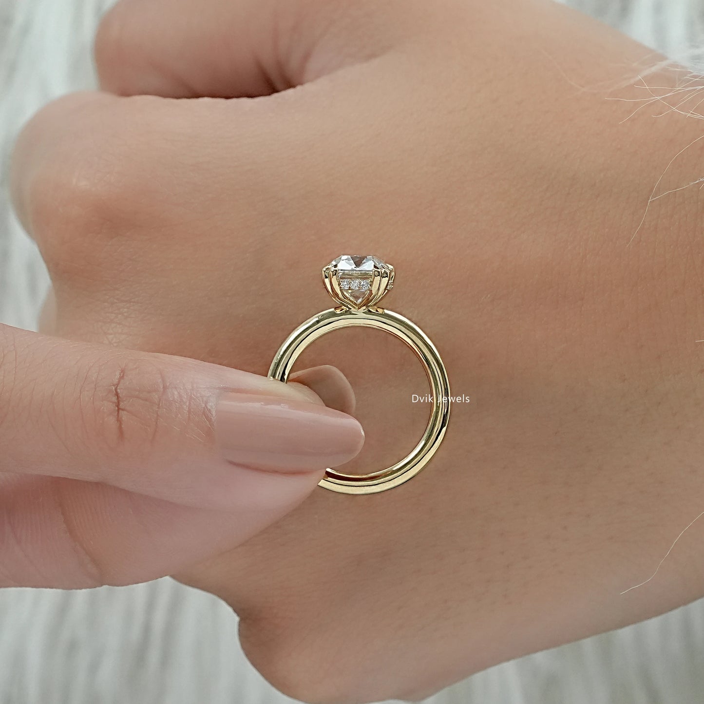 Old Mine Cushion Cut Lab Diamond Hidden Halo Solitaire Ring Ring
