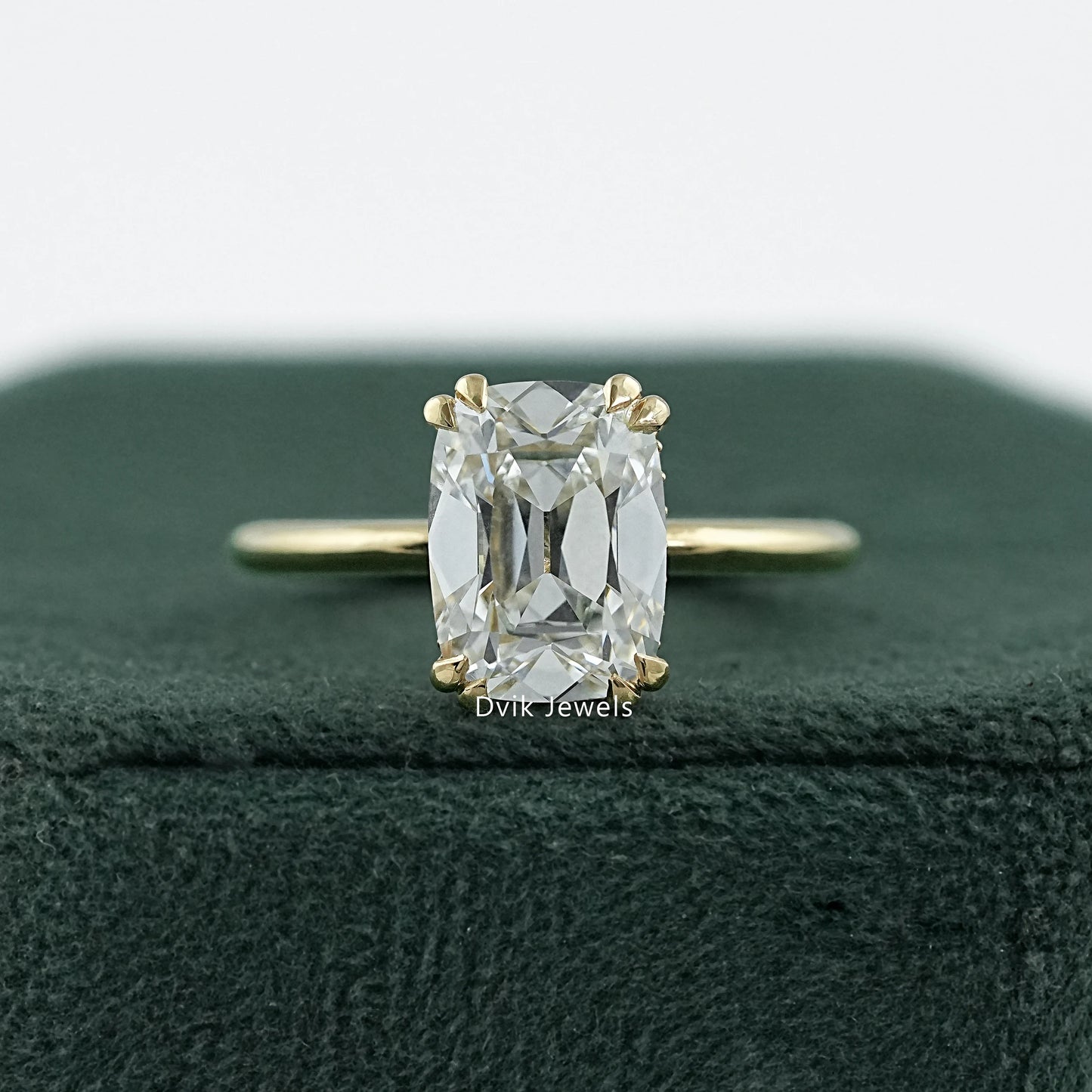 Old Mine Cushion Cut Lab Diamond Hidden Halo Solitaire Ring Ring