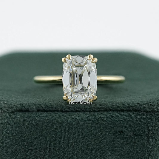 Old Mine Cushion Cut Lab Diamond Hidden Halo Solitaire Ring Ring