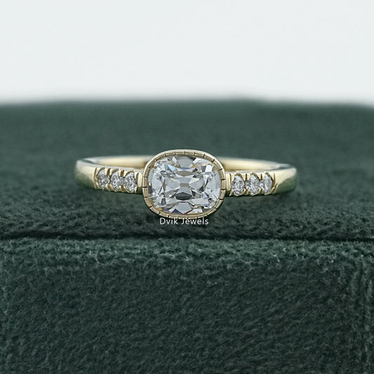 Old Mine Cushion Cut Lab Diamond Bezel Set Accent Ring