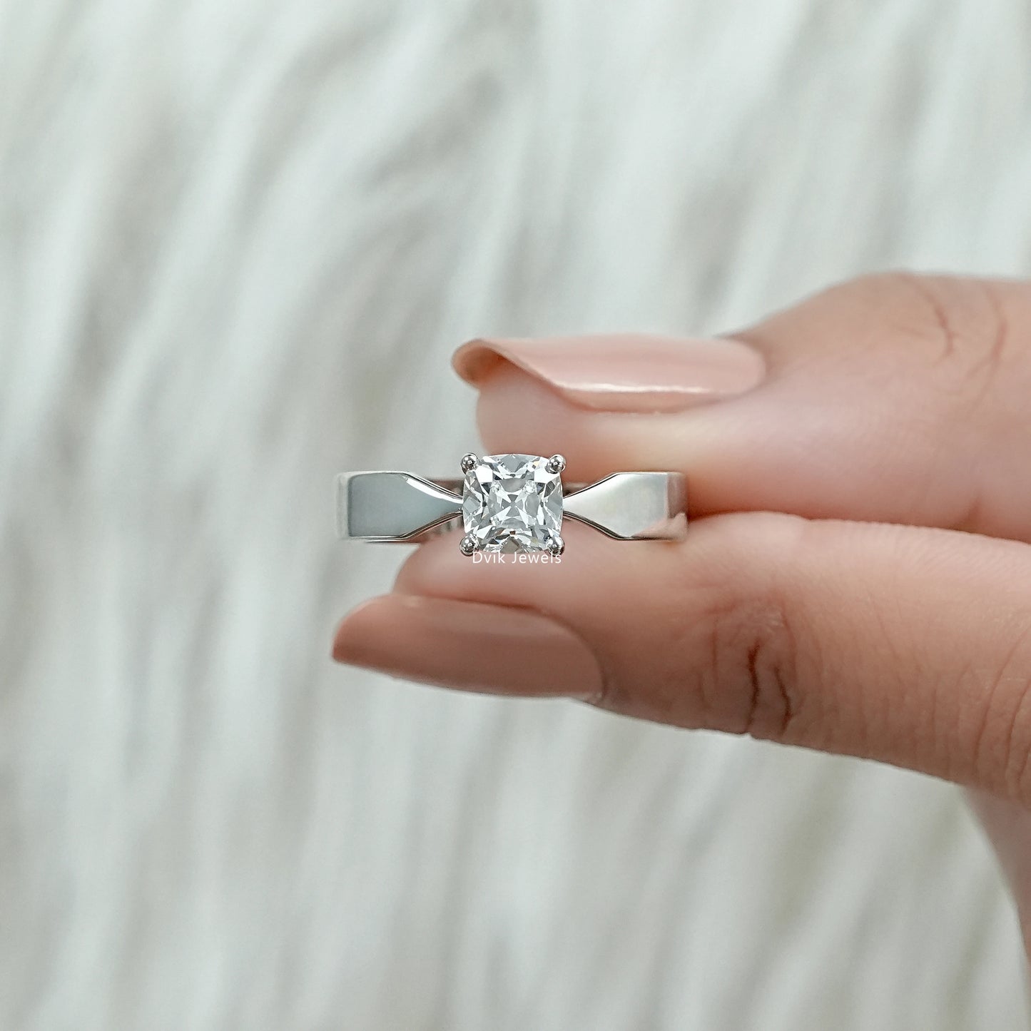 Old Mine Cushion Cut Lab Diamond Solitaire Twist Ring