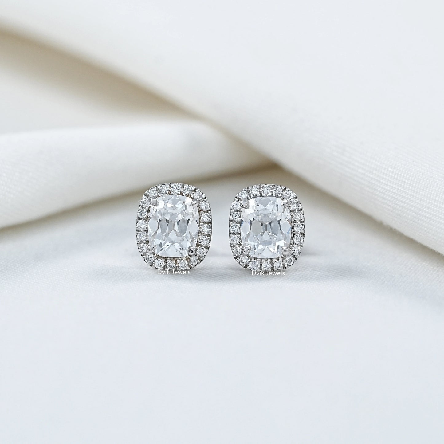 Old Mine Cushion Cut Lab Diamond Halo Earrings