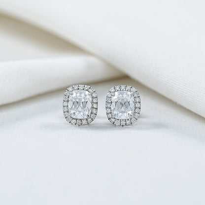 Old Mine Cushion Cut Lab Diamond Halo Earrings