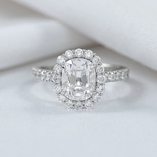 Old Mine Cushion Cut Lab Grown Diamond Engagement Ring