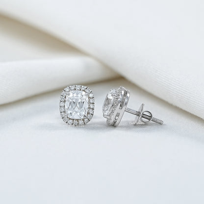 Old Mine Cushion Cut Lab Diamond Halo Earrings