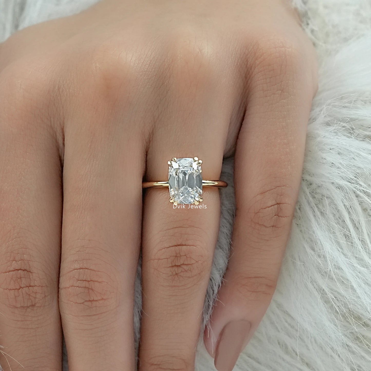 Old Mine Cushion Cut Lab Diamond Hidden Halo Solitaire Ring Ring