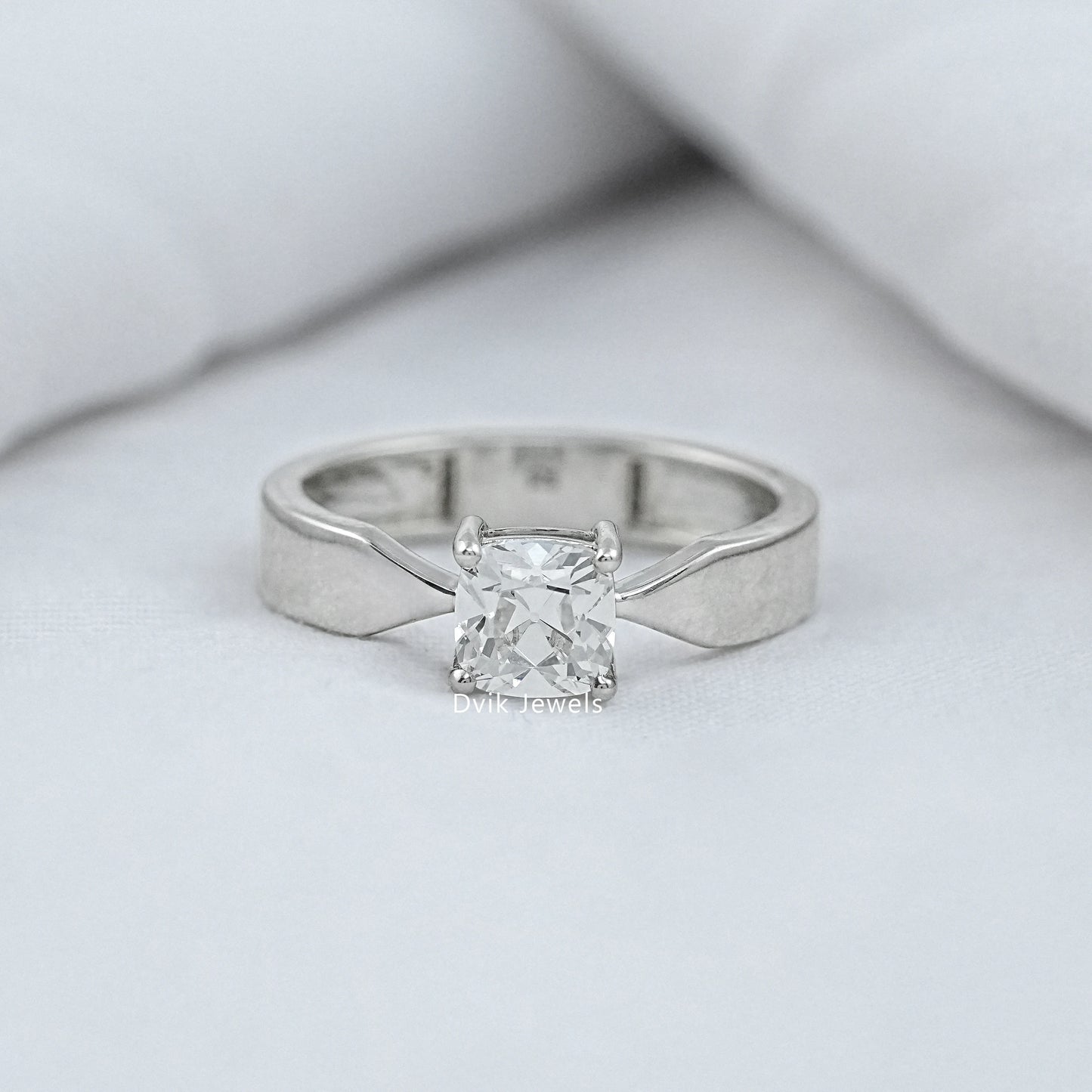 Old Mine Cushion Cut Lab Diamond Solitaire Twist Ring