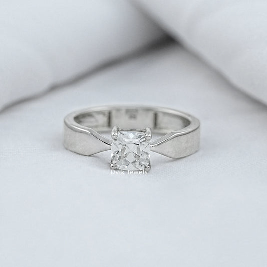 Old Mine Cushion Cut Lab Diamond Solitaire Twist Ring