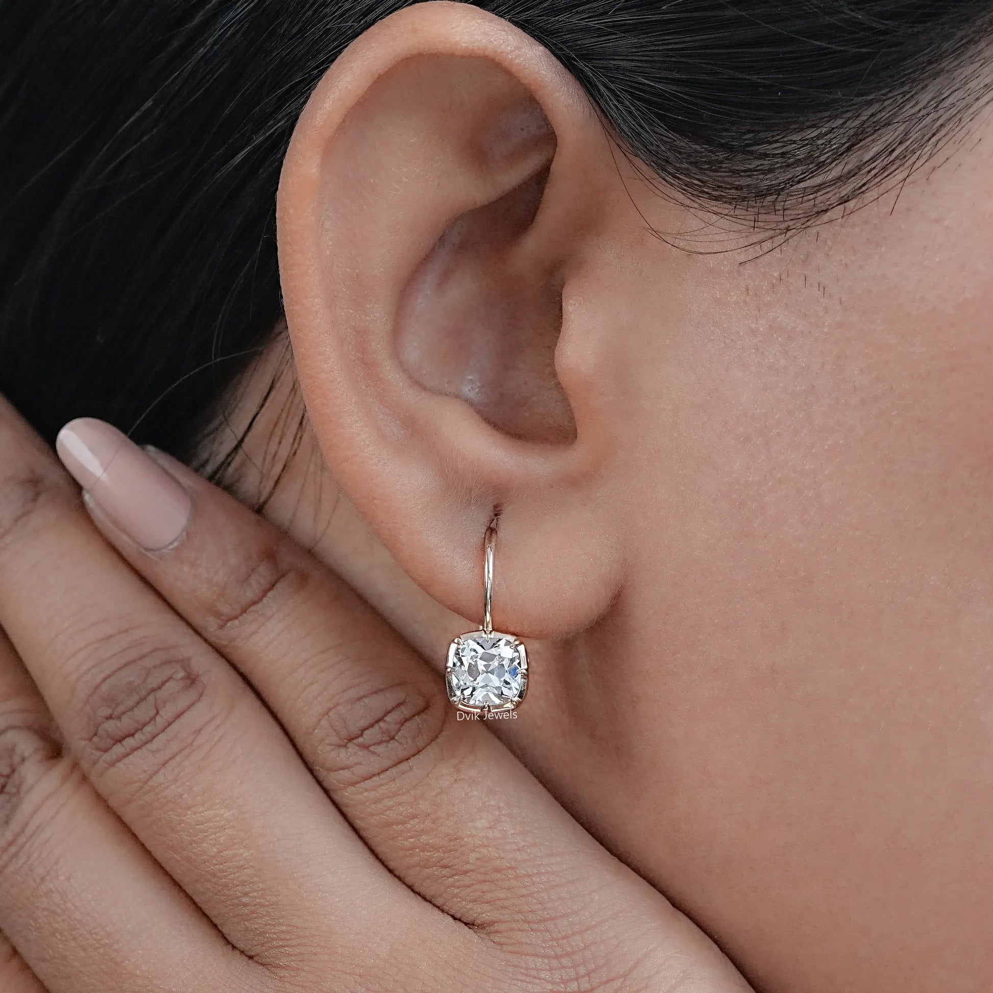 Old Mine Cut Square Cushion Diamond Leverback Earrings Earrings