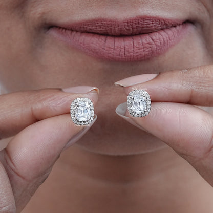 Old Mine Cushion Cut Lab Diamond Halo Earrings