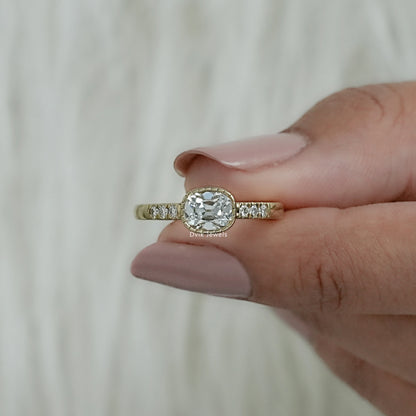 Old Mine Cushion Cut Lab Diamond Bezel Set Accent Ring