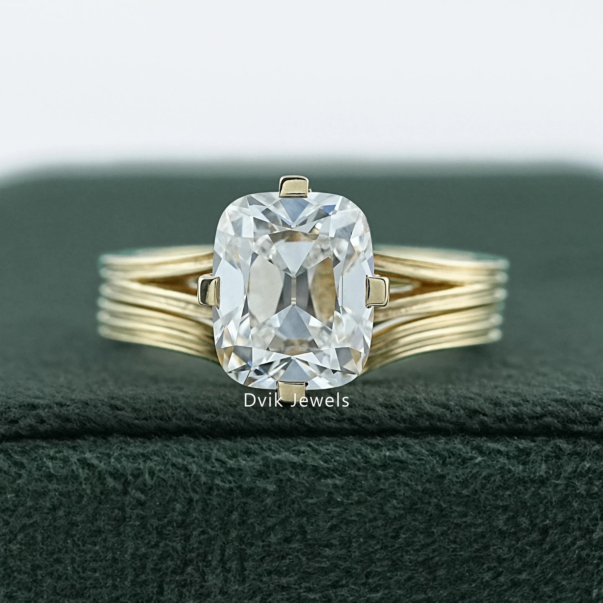 Old Mine Cushion Cut Lab Diamond Multi Band Solitaire Ring By Dvik Jewels